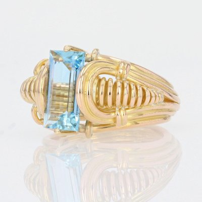Bague Rétro Aigue-marine Et Or