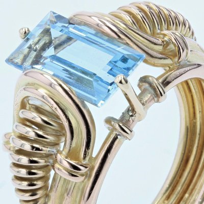 Bague Rétro Aigue-marine Et Or