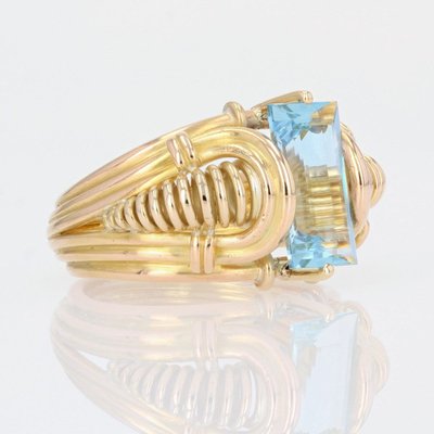 Bague Rétro Aigue-marine Et Or