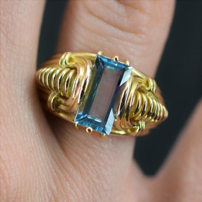 Bague Rétro Aigue-marine Et Or