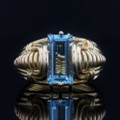 Bague Rétro Aigue-marine Et Or