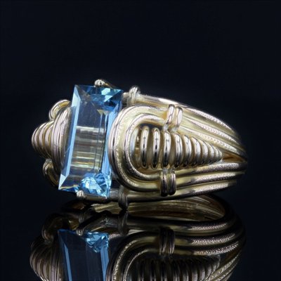 Bague Rétro Aigue-marine Et Or