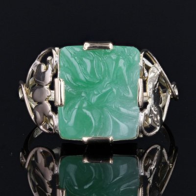 Engraved Jade Art Deco Ring
