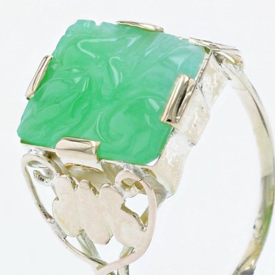 Engraved Jade Art Deco Ring