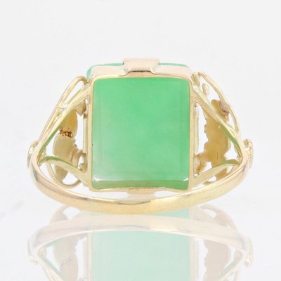 Engraved Jade Art Deco Ring