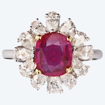 Bague Saphir Rose Et Diamants Taillés En Poire