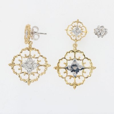Orecchini pendenti in oro giallo e bianco con diamanti Arabesque