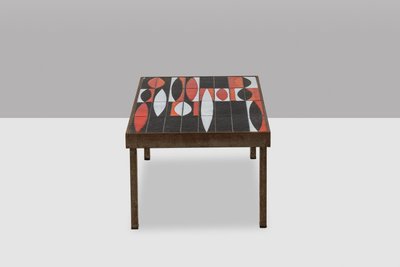Capron. Tavolino da caffè Navette in gres smaltato nero e rosso. Anni '60. LS66291834