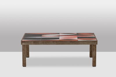 Capron. Tavolino da caffè Navette in gres smaltato nero e rosso. Anni '60. LS66291834