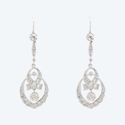 Boucles d'Oreilles Anciennes Or Blanc Diamants
