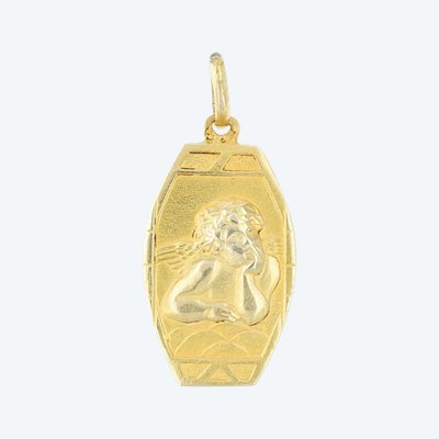 Art Deco Yellow Gold Cherub Medal