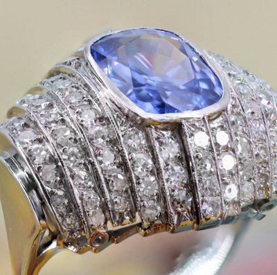 Art Deco Ceylon Saphir und Diamant Ring