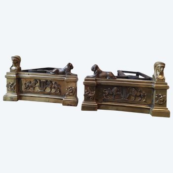 Pair of andirons - Bronze and wrought iron - Empire - 19th century