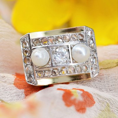 Fine Pearls And Diamonds Tank Ring