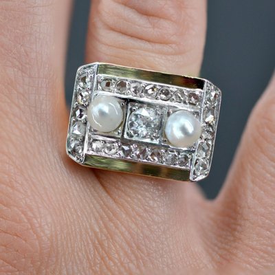 Fine Pearls And Diamonds Tank Ring