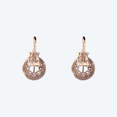 Antique Rose Gold Stud Earrings With Fine Pearls