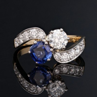Bague Toi Et Moi Saphir Bleu Et Diamants