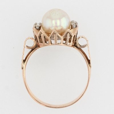 Anello antico con corona di perle e diamanti