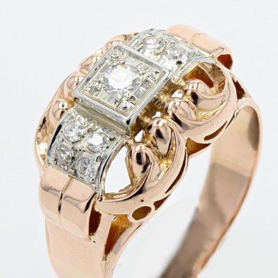 Bague Or Rose Diamants Ancienne