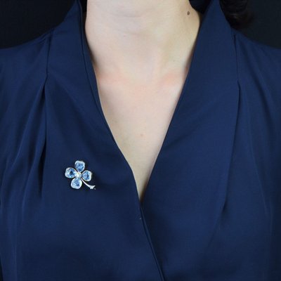 Broche Ancienne Trèfle Spinelles Et Diamants