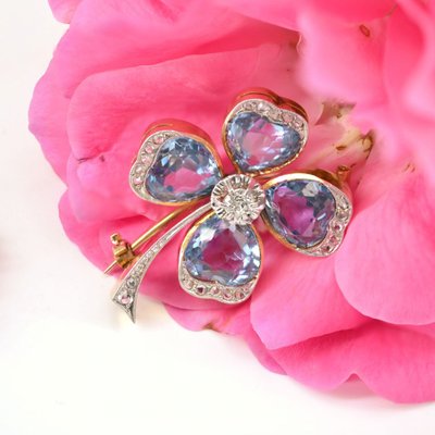 Broche Ancienne Trèfle Spinelles Et Diamants