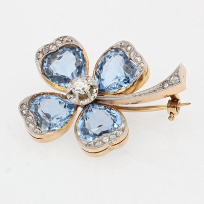Broche Ancienne Trèfle Spinelles Et Diamants
