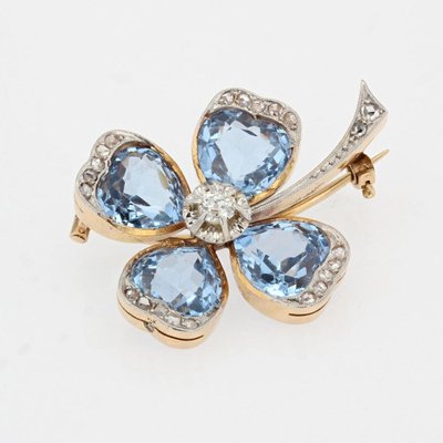 Broche Ancienne Trèfle Spinelles Et Diamants