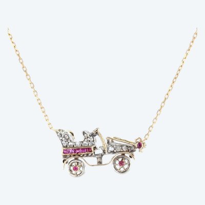 Old Car Necklace In Diamonds And Rubies