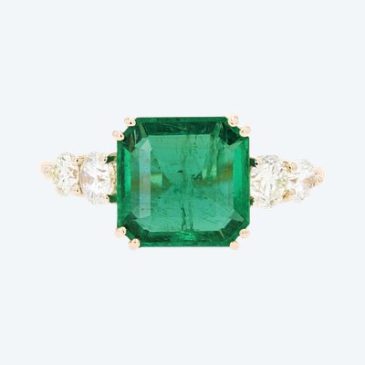 Bague émeraude Et Diamants Or Rose