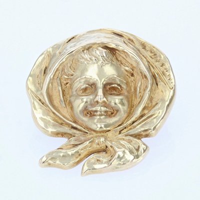 Broche Ancienne En Or Portait d'Enfant