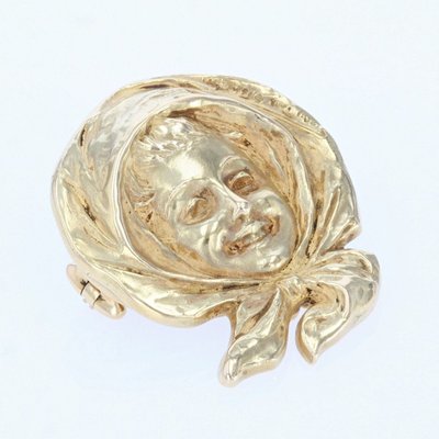 Broche Ancienne En Or Portait d'Enfant