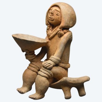 Arte precolombiana / Grande rappresentazione in ceramica di uno sciamano / Colombia - Cultura Tayronas / 800-1200 d.C.