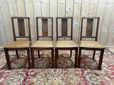 Serie von 4 Art Deco Canne Chairs