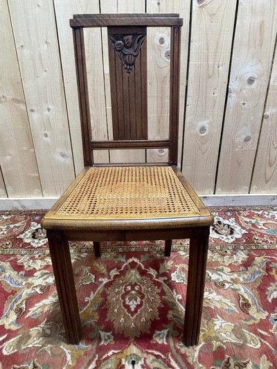 Serie von 4 Art Deco Canne Chairs