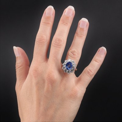Bague Marguerite Ancienne Saphir Diamants