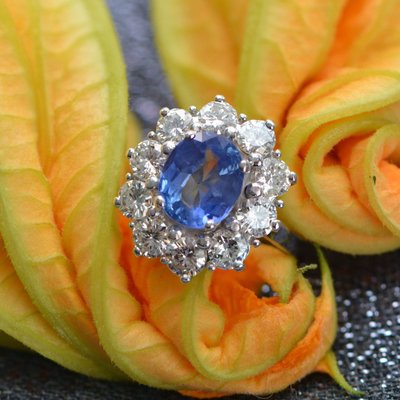 Bague Marguerite Ancienne Saphir Diamants