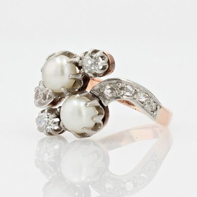 Antiker „You and Me“-Ring mit Perlen und Diamanten