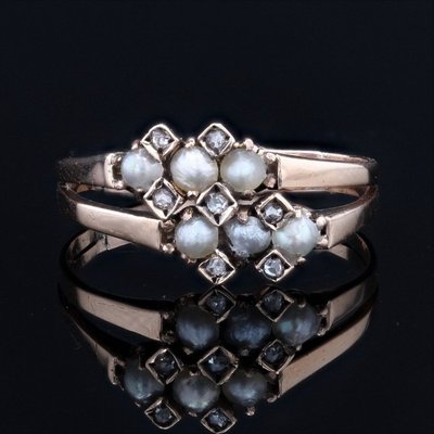Antiker Doppelring Feine Perlen Diamanten