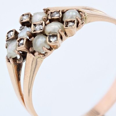Antiker Doppelring Feine Perlen Diamanten