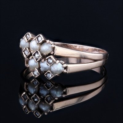Antiker Doppelring Feine Perlen Diamanten