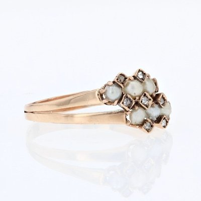 Antiker Doppelring Feine Perlen Diamanten