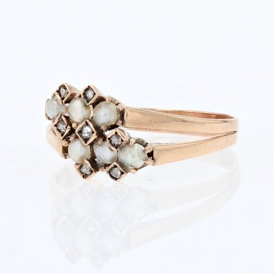 Antiker Doppelring Feine Perlen Diamanten