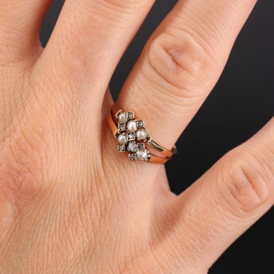 Antiker Doppelring Feine Perlen Diamanten