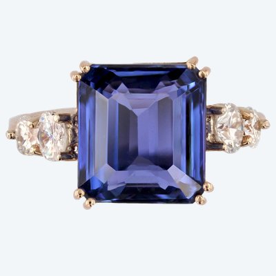 Anello in tanzanite naturale certificata con diamanti