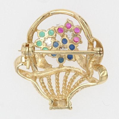 Broche Bouquet Or Jaune Saphirs Rubis émeraudes