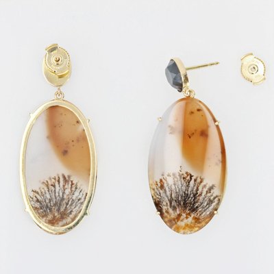 Goldene Dendriten-Achat- und Hämatit-Ohrringe