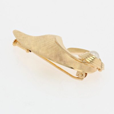 Spilla vintage a fiocco in oro spazzolato e perle