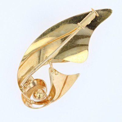 Spilla vintage a fiocco in oro spazzolato e perle
