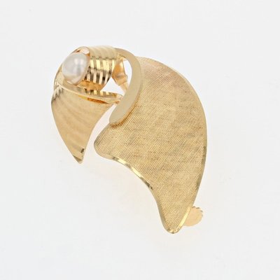 Spilla vintage a fiocco in oro spazzolato e perle