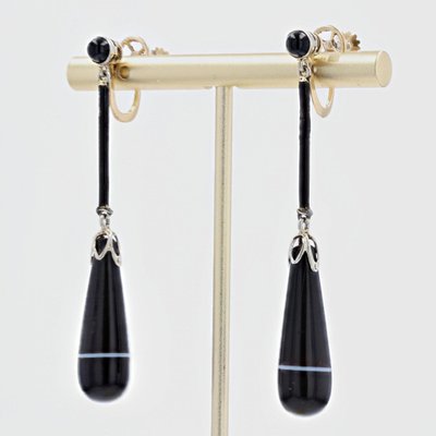 Pendants d'Oreilles Agates Rubannées Onyx émail Et Or